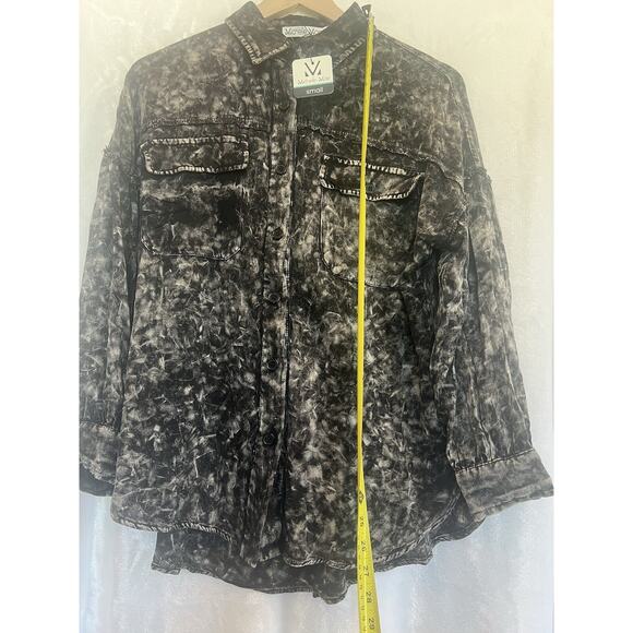 Michelle Mae Womens Y2K Acid Wash Button Blouse Top Size S Grunge Indie Skater - Picture 13 of 16